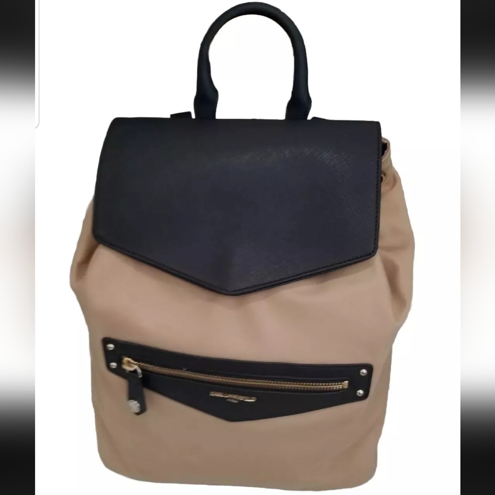 EUC Karl Lagerfeld Paris Large Tan/Black Nylon Backpack/Shoulder Bag
